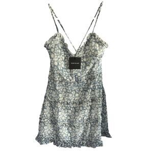 New Parsian Mini Dress Women’s Size 12 Blue White Floral Design Ruffles
